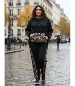 AmyClo musta leopardikuvioinen oloasusetti (plus size)