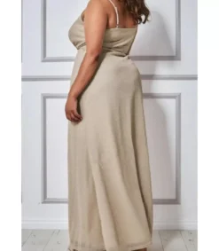 Aprikoosi wrap-look v-maksimekko halkiolla (plus size)