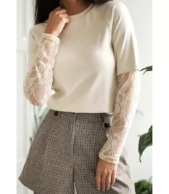 Beige 2in1 paita pitsihihoilla
