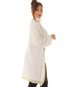 Beige oversized pitkä villatakki tehostevärillä