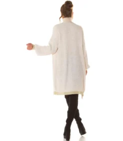 Beige oversized pitkä villatakki tehostevärillä