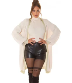 Beige oversized pitkä villatakki tehostevärillä