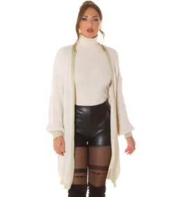 Beige oversized pitkä villatakki tehostevärillä