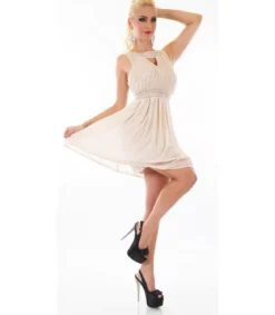 Beige sifonkijuhlamekko koristeilla