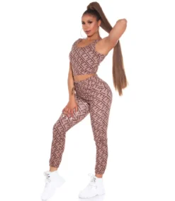 Cappuccino crop top printtikuvioinen joggerisetti