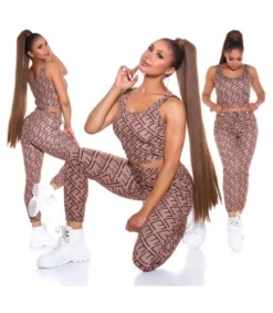 Cappuccino crop top printtikuvioinen joggerisetti