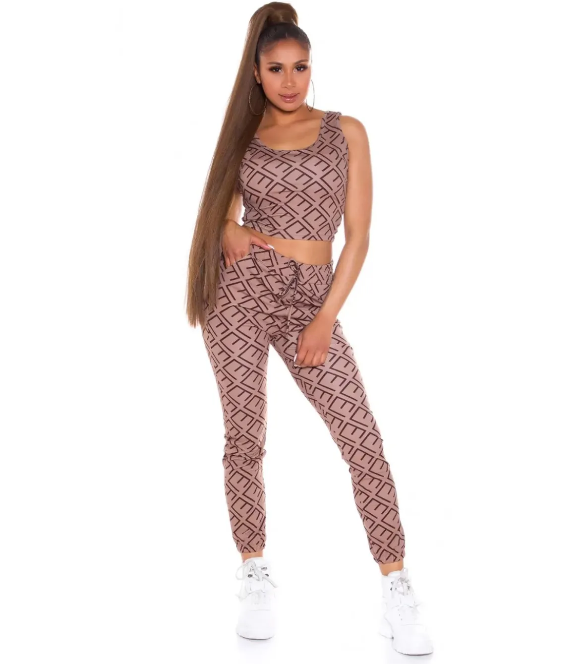 Cappuccino crop top printtikuvioinen joggerisetti