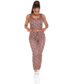 Cappuccino crop top printtikuvioinen joggerisetti
