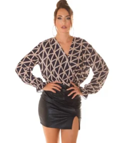 Cappuccino kuviollinen wrap-look pusero