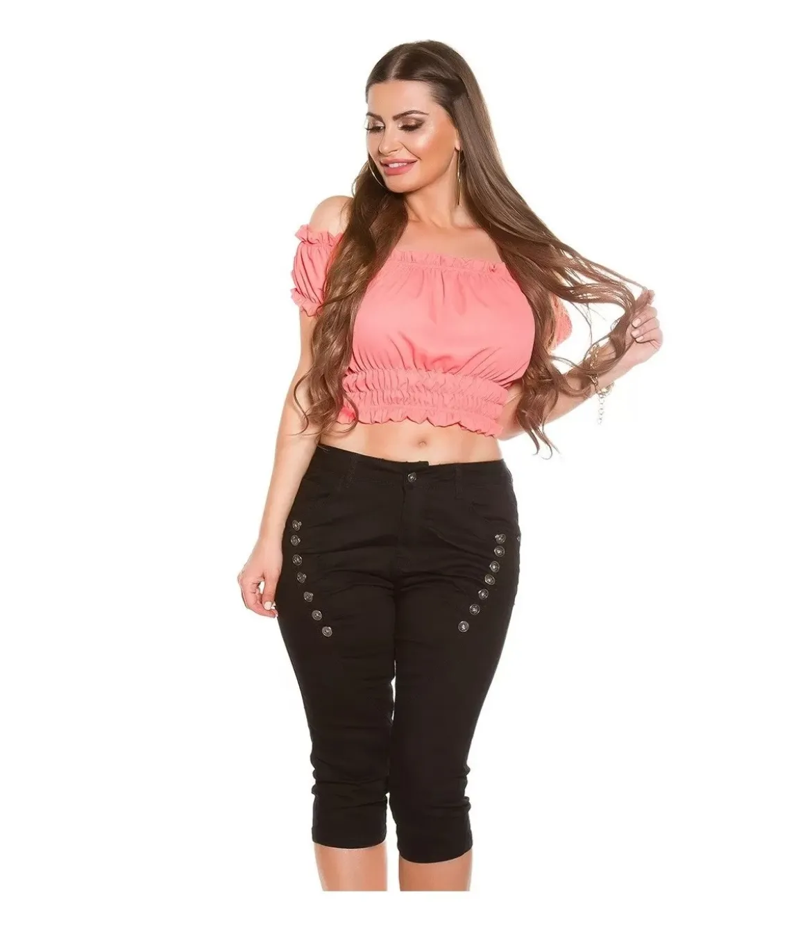 Curvy Girls Size mustat nappikoristeiset caprit