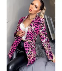 CW Asia pinkki leoprinttikuvioinen bleiseri