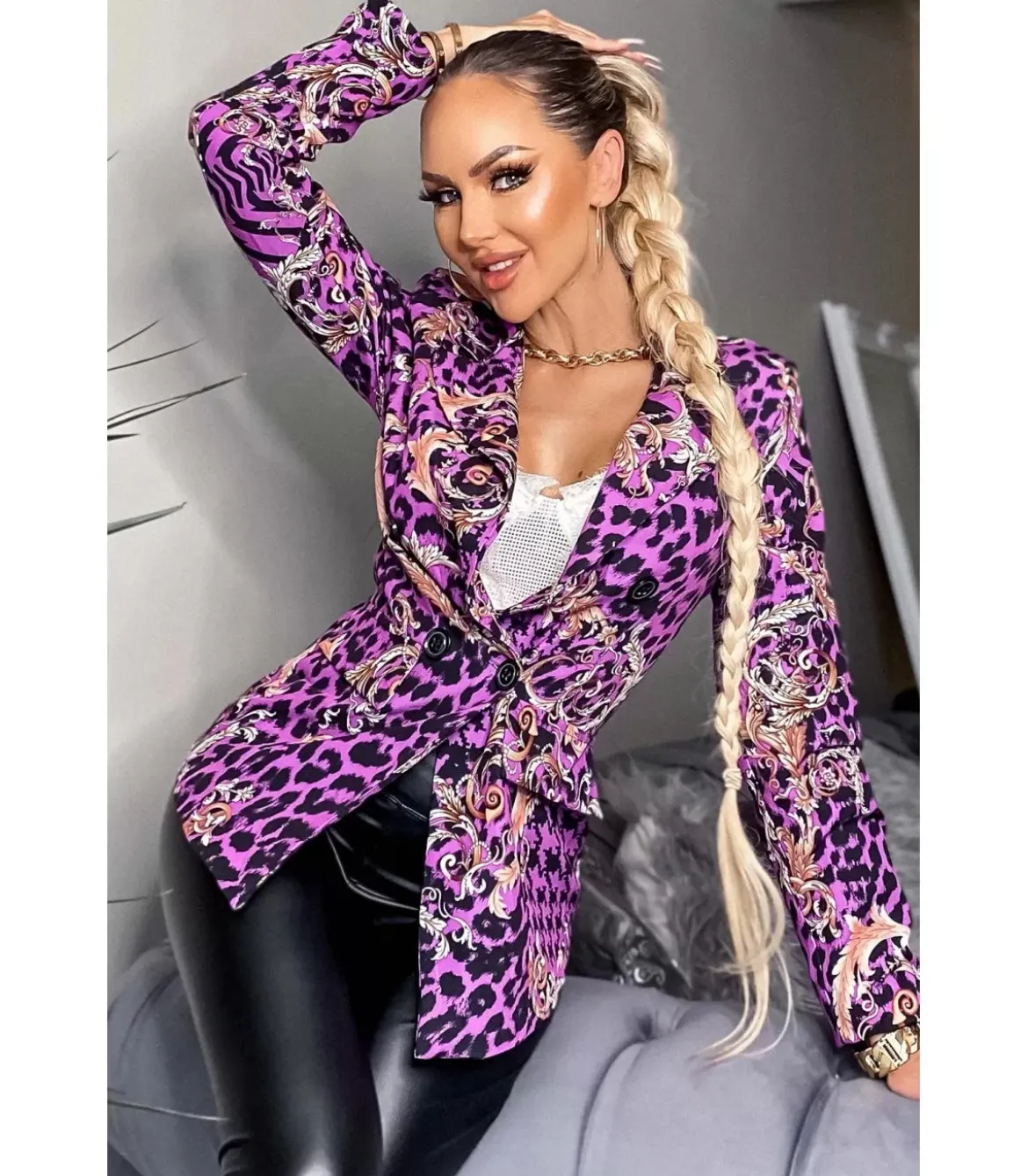 CW Asia violetti leoprinttikuvioinen bleiseri