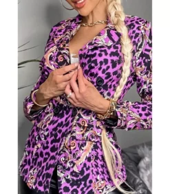CW Asia violetti leoprinttikuvioinen bleiseri