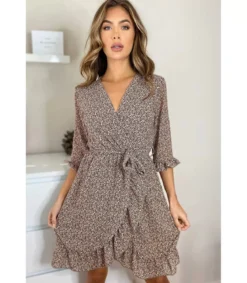 CW Daphne ruskea wrap-look v-mekko