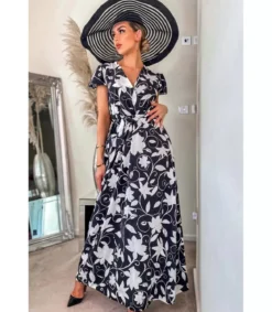 CW Debbie mustavalkoinen wrap-look v-maksimekko