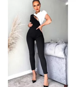 CW Sofia mustavalkoinen vetoketjullinen jumpsuit