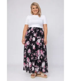 EF musta kukkakuvioinen maksihame (plus size)