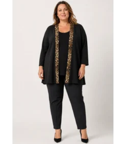 EF musta/leopardikuvioinen paitatakki (plus size)