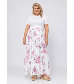 EF valkoinen kukkakuvioinen maksihame (plus size)