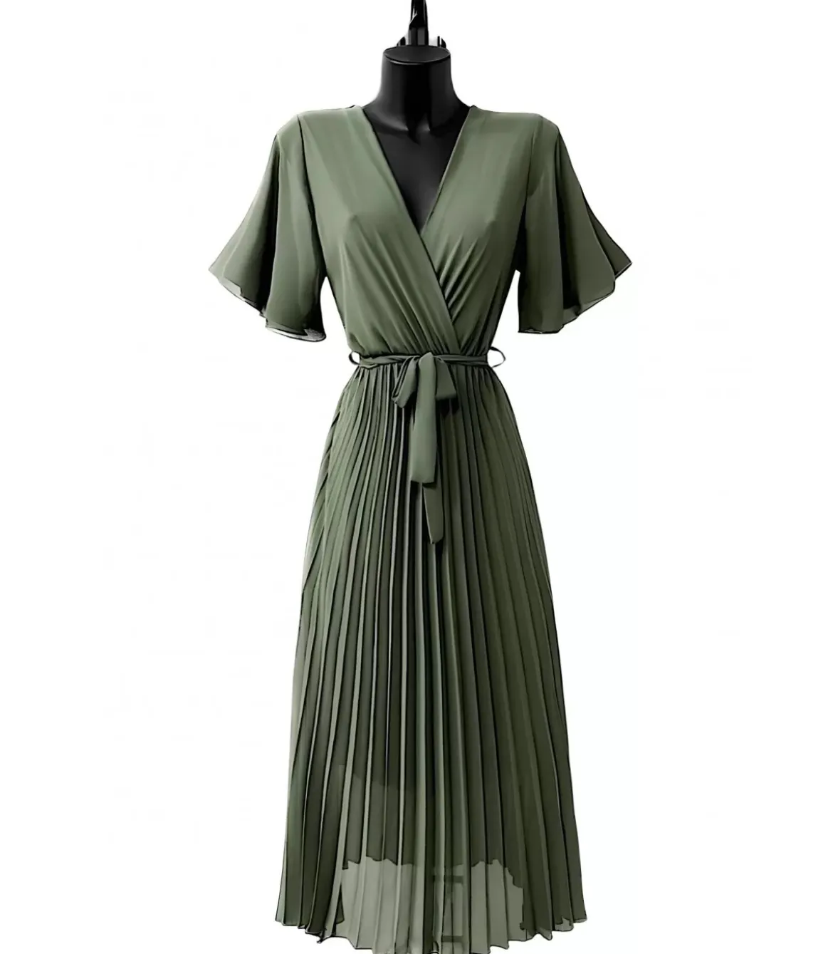 Elle Style Alita khaki pitkä vekkimekko vyöllä