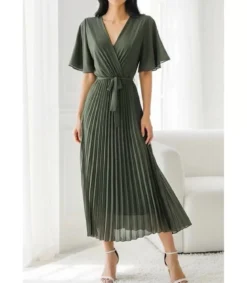 Elle Style Alita khaki pitkä vekkimekko vyöllä
