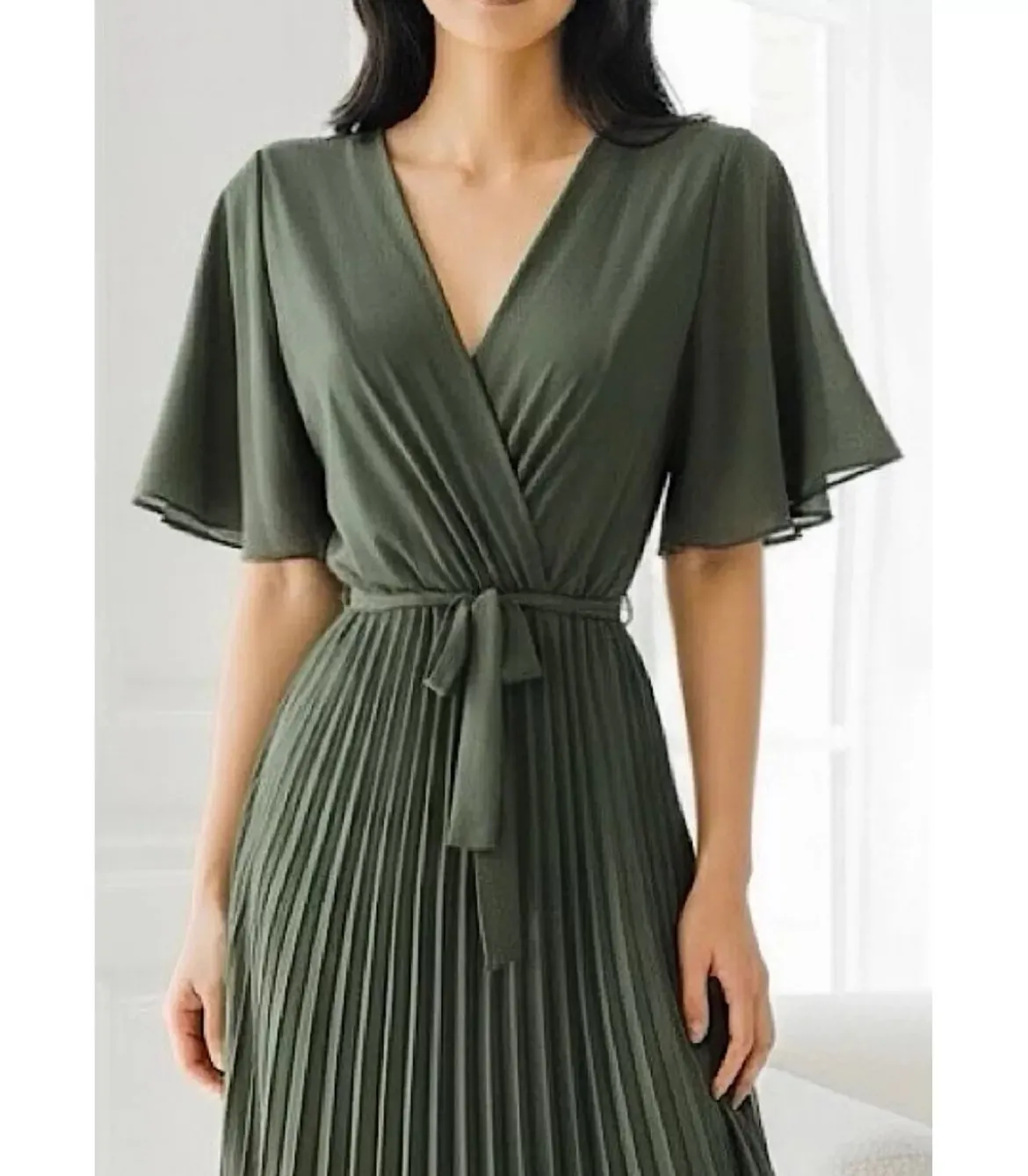 Elle Style Alita khaki pitkä vekkimekko vyöllä