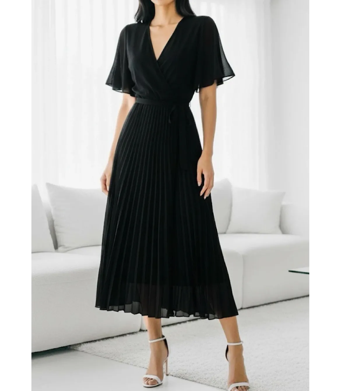 Elle Style Alita musta pitkä vekkimekko vyöllä