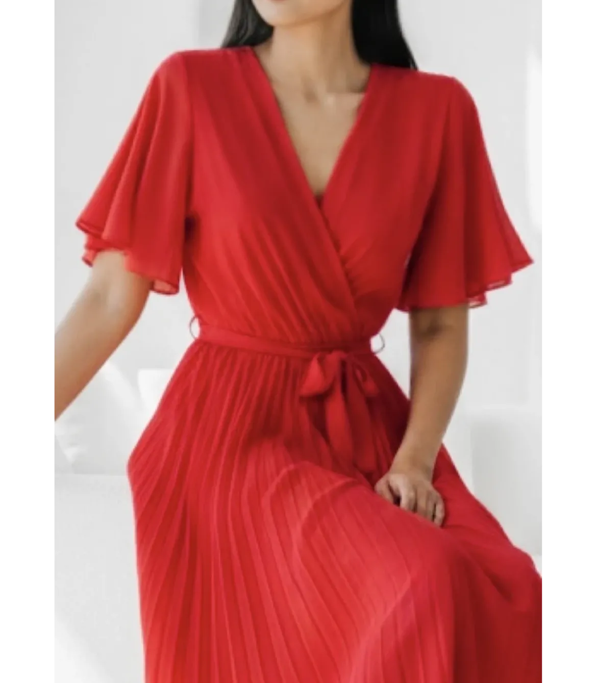 Elle Style Alita punainen pitkä vekkimekko vyöllä