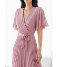 Elle Style Alita vaaleanpunainen pitkä vekkimekko vyöllä