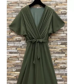 Elle Style Elise khaki pitkä juhlamekko vyöllä