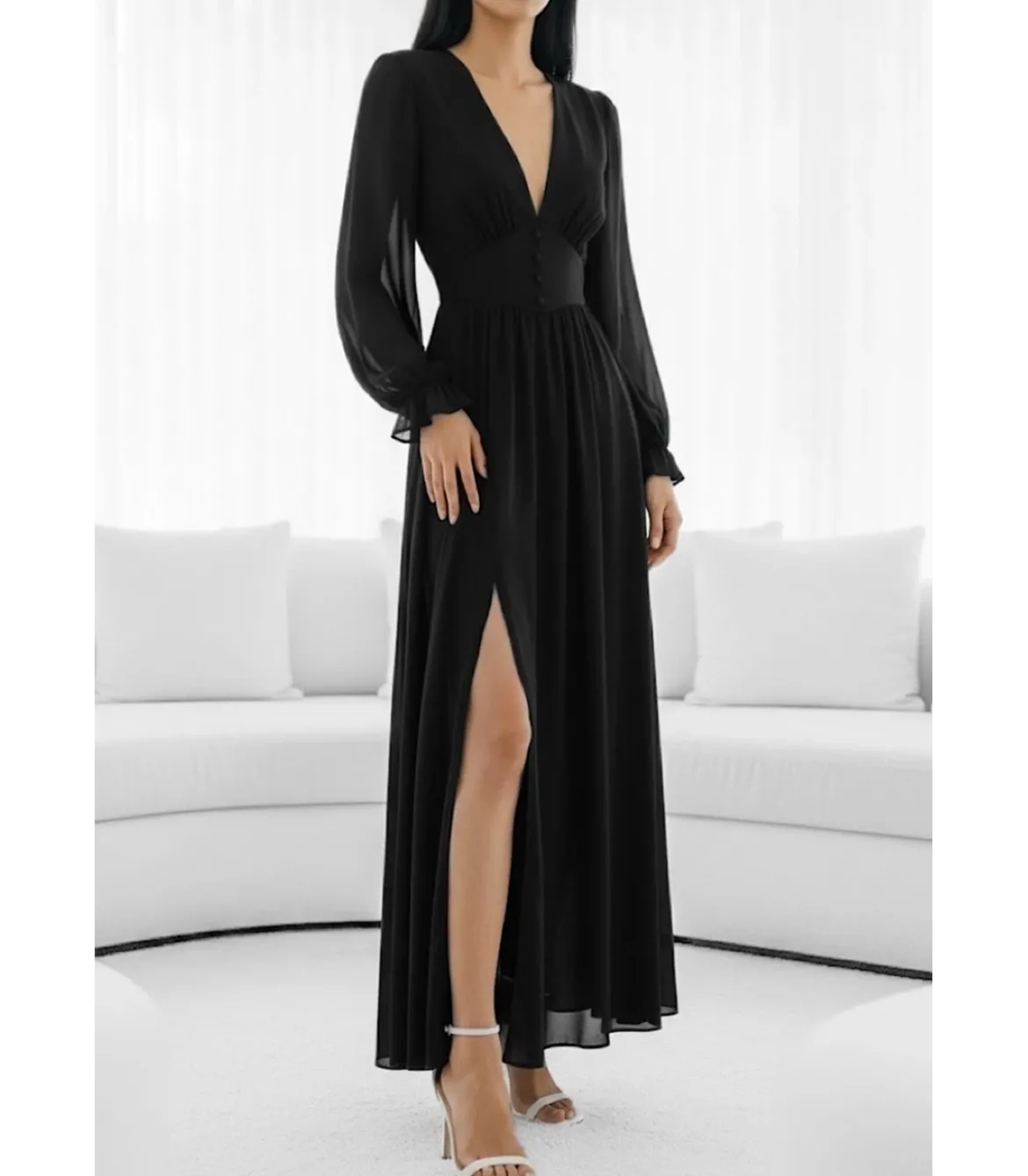 Elle Style Julietta musta maksimekko helminapeilla