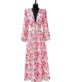 Elle Style Julietta pinkki kukkakuvioinen maksimekko helminapeilla