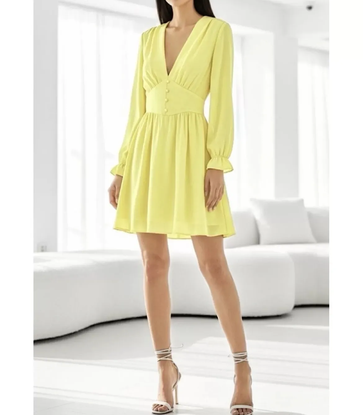 Elle Style Juliette keltainen mekko helminapeilla