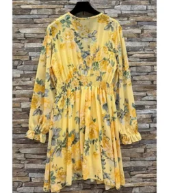 Elle Style Juliette keltainen ruusukuvioinen mekko helminapeilla