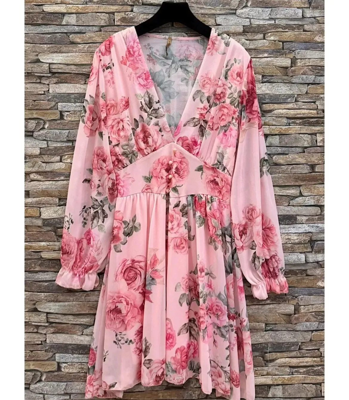 Elle Style Juliette vaaleanpunainen ruusukuvioinen mekko helminapeilla
