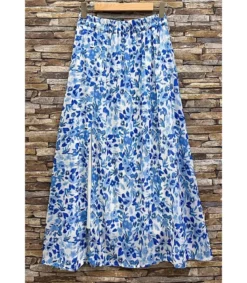 Elle Style Latina sininen kuviollinen maksihame halkiolla