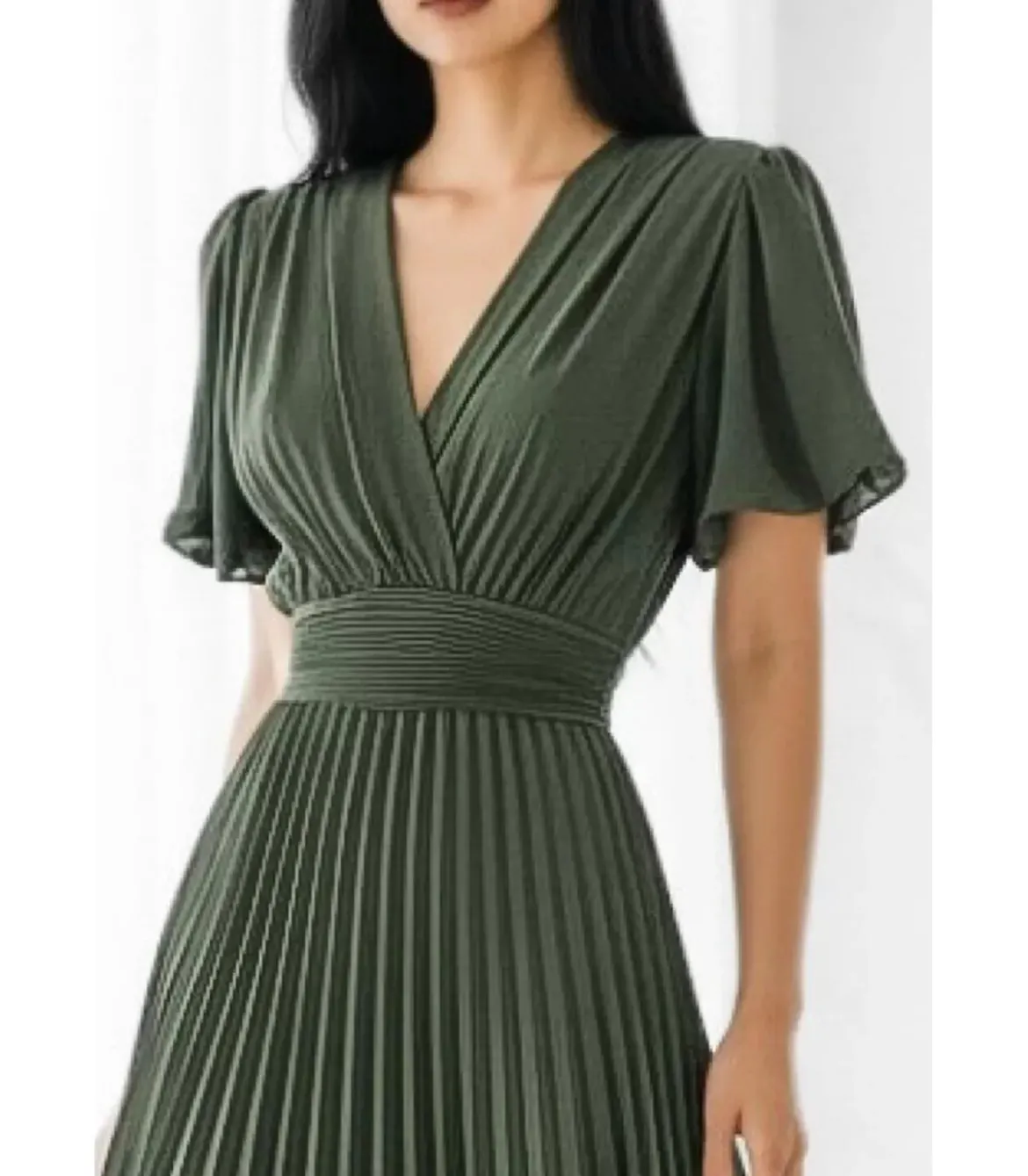 Elle Style Loriana lyhythihainen khaki pitkä vekkimekko