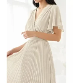 Elle Style Loriana lyhythihainen beige pitkä vekkimekko