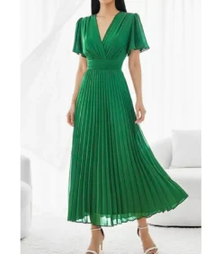 Elle Style Loriana lyhythihainen kirkkaanvihreä pitkä vekkimekko