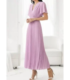 Elle Style Loriana lyhythihainen lila pitkä vekkimekko