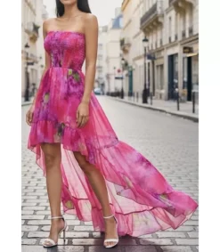 Elle Style Mady pinkki printtikuvioinen high low -mekko