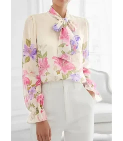 Elle Style Sylvia beige kukkakuvioinen pusero