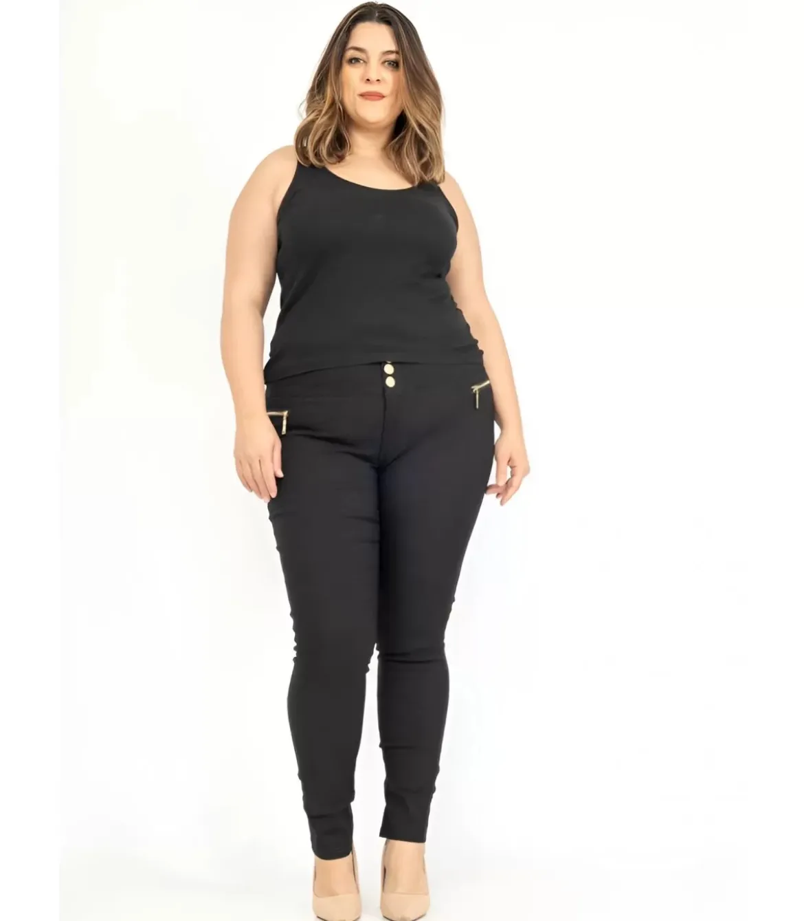 Girl Vivi mustat jeggingsit vetoketjuilla (plus size)
