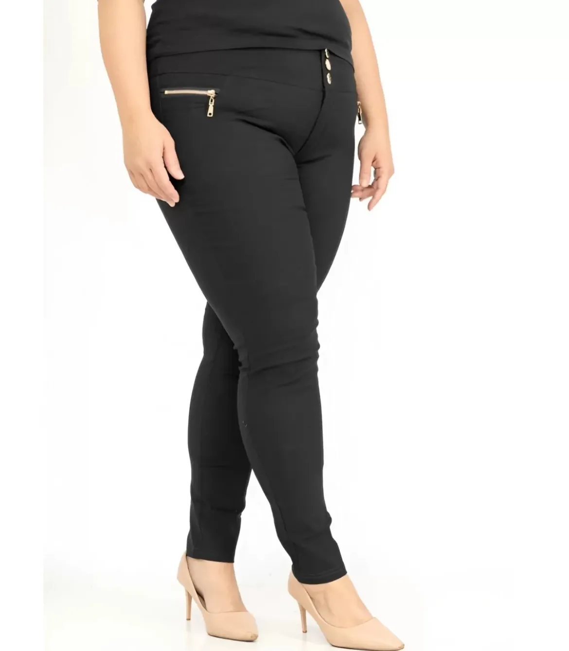 Girl Vivi mustat jeggingsit vetoketjuilla (plus size)