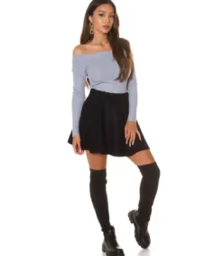 Harmaa basic off-shoulder neule