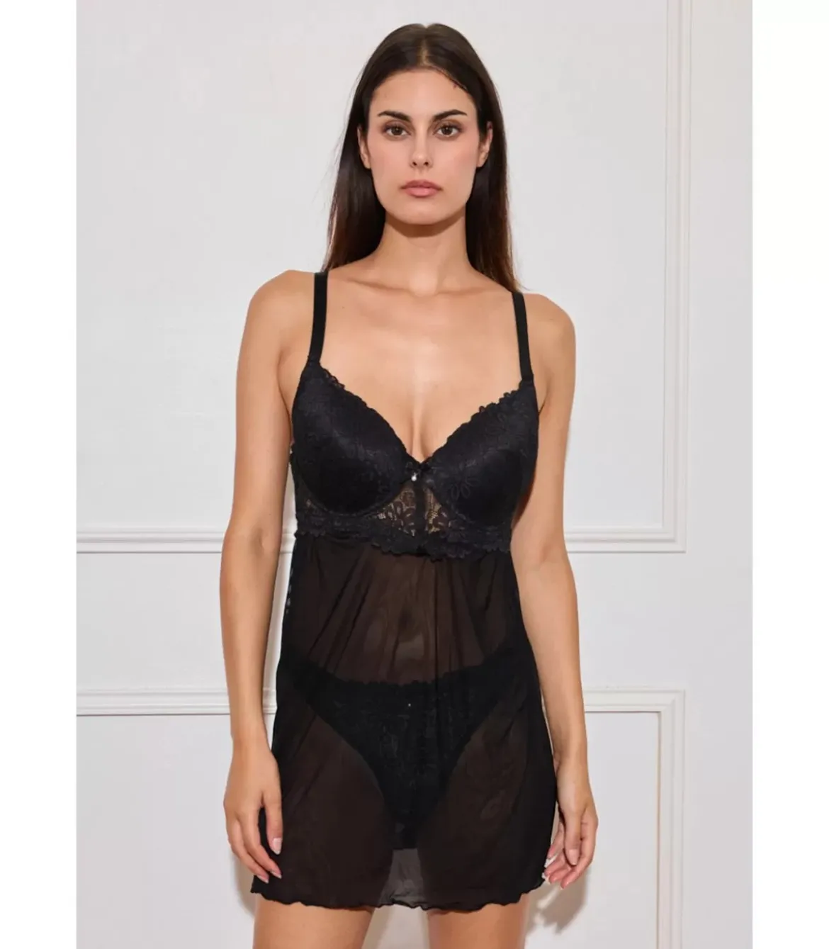 Inoo musta plus size babydoll pitsillä