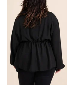 Kazaka musta pitkähihainen wrap-look v-paita (plus size)