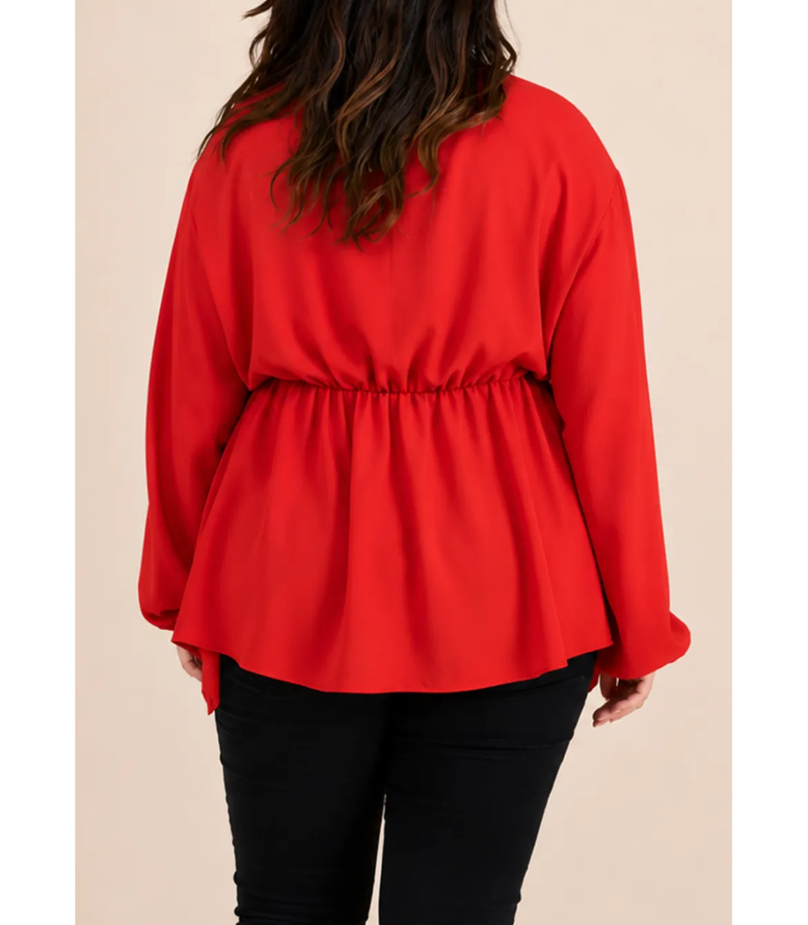 Kazaka punainen pitkähihainen wrap-look v-paita (plus size)