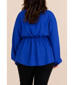 Kazaka sininen pitkähihainen wrap-look v-paita (plus size)