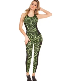 Keltaiset printtikuvioiset mesh treenitrikoot + toppi